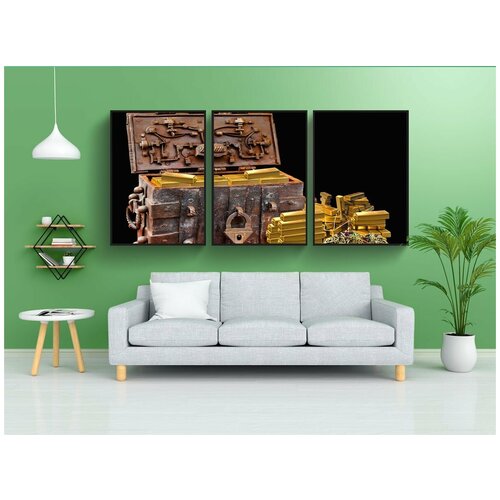 фото Набор модулных постеров для интерьера "сундук с сокровищами, слиток, драгоценные камни" 60x90 см. в тубусе, без рамки lotsprints