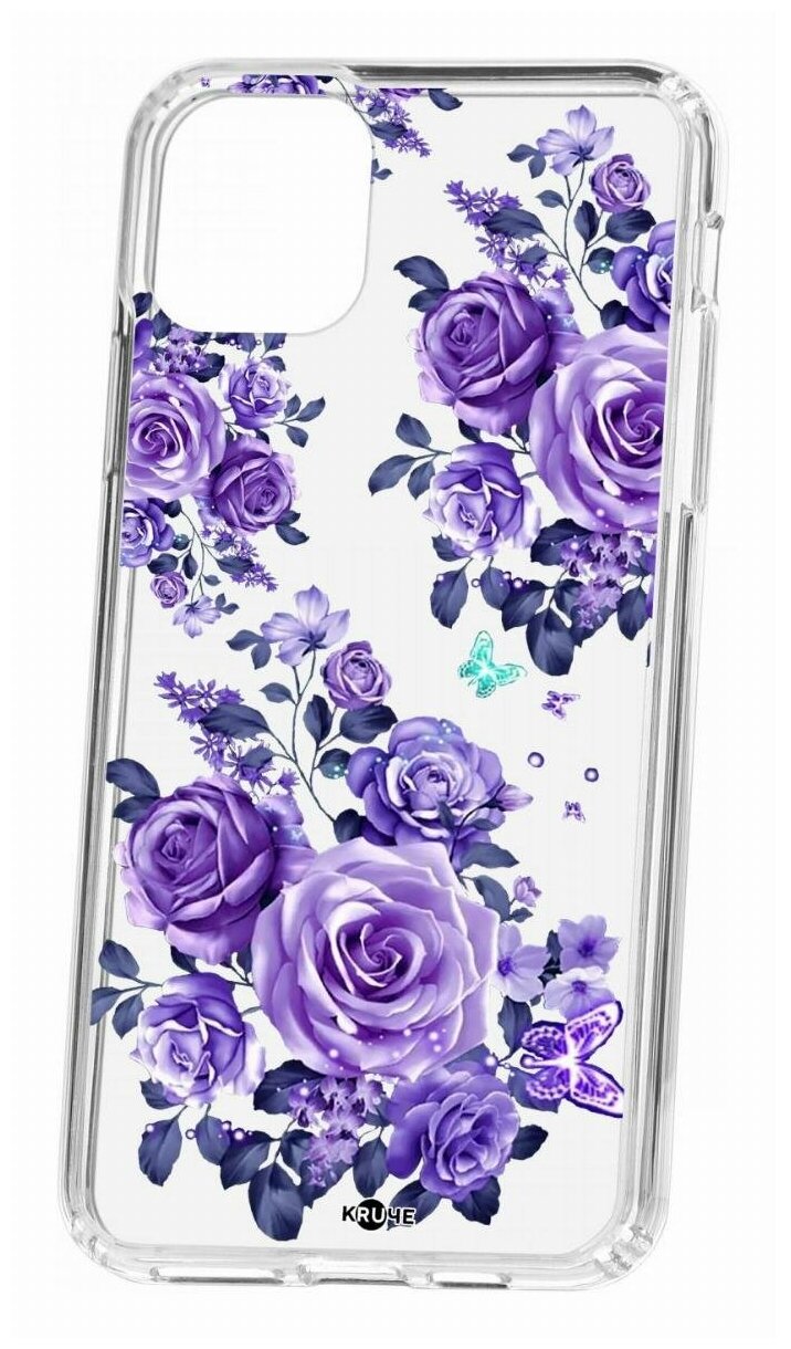 Чехол для iPhone 11 Pro Max Kruche Print Roses,противоударная пластиковая накладка с рисунком,защитный силиконовый бампер с принтом и защитой камеры