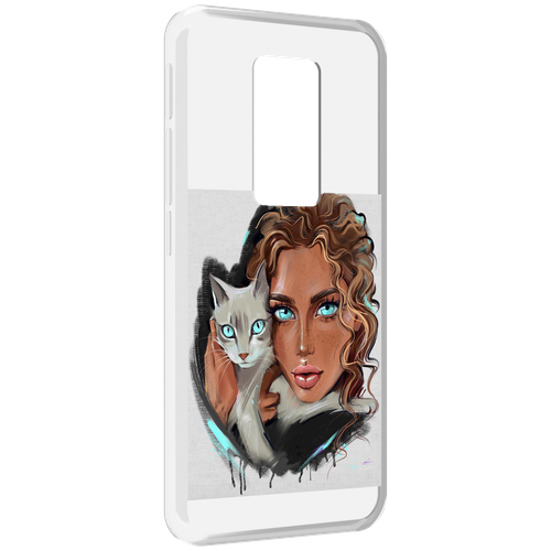 Чехол MyPads девушка-с-котом-голубые-глаза женский для Motorola Defy 2021 задняя-панель-накладка-бампер