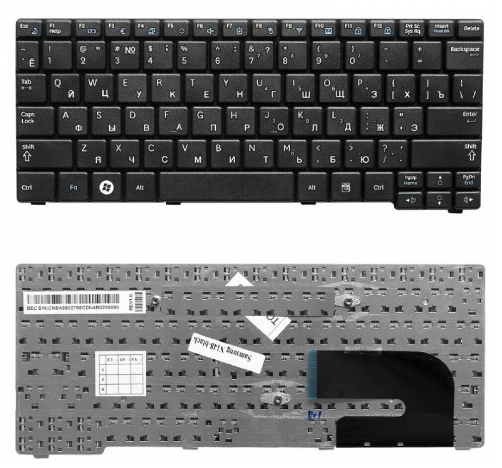 Клавиатура для Samsung N148 N150 NB20 NB30 N128 N145 BA59-02686C (черная)