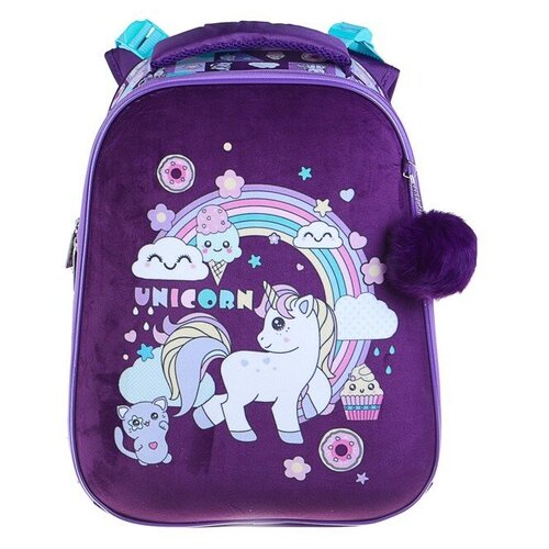 фото Рюкзак каркасный hatber ergonomic 37 х 29 х 17 см, для девочки, «волшебный единорог», сиреневый