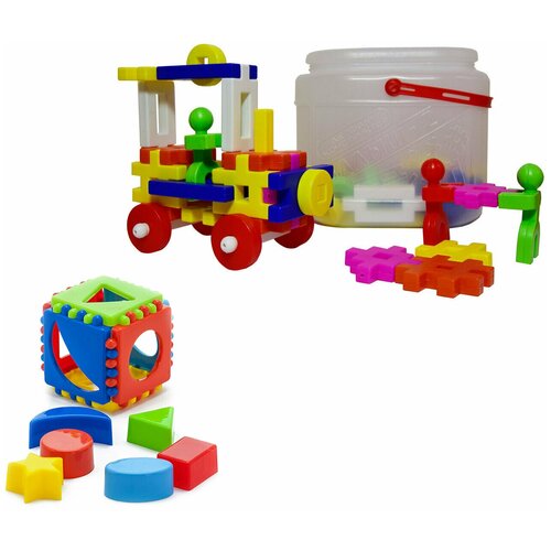 фото Набор развивающий: игрушка "кубик логический малый" арт. 40-0011 + конструктор «малыш - 1», 36 дет. арт. м-1 karolina toys