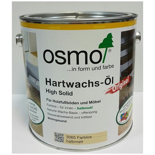 Масло с твердым воском Hartwachs- Öl 3065 бесцветное полуматовое 2,5л масло для деревянной мебели орех 0 5 л