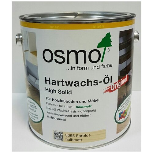 фото Масло с твердым воском hartwachs- öl 3065 бесцветное полуматовое 0,75л osmo