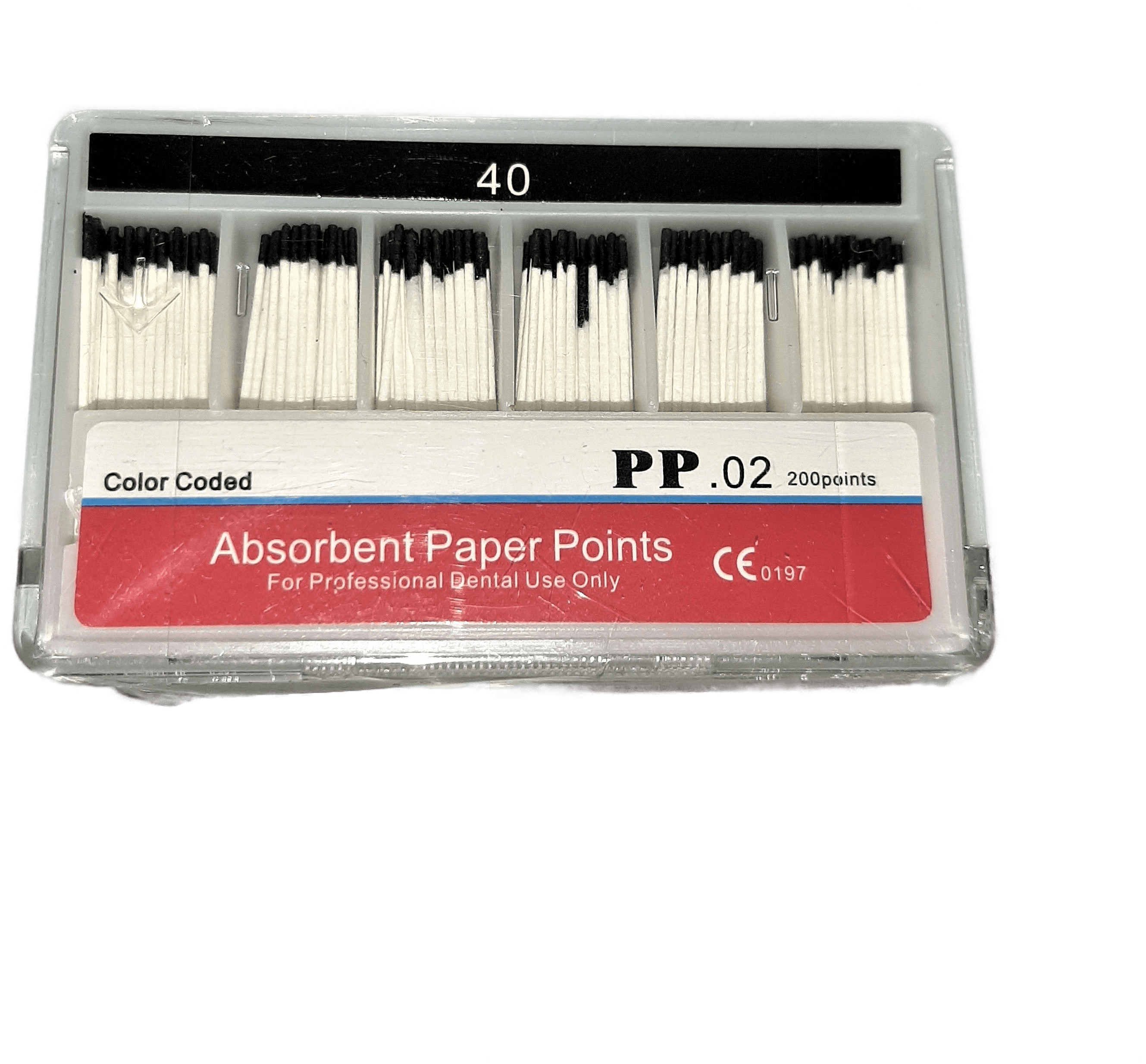 Штифты бумажные абсорбирующие эндоканальные стоматологические Absorbent Paper Points (HAND ROLLED) , конусность 02, размер №40,200 шт. в упаковке