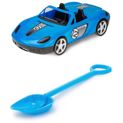 фото Набор игрушек малышу игрушка "детский автомобиль" (кабриолет) синий + лопатка 50 см. голубой karolina toys