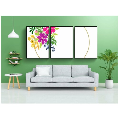 фото Набор модулных постеров для интерьера "акварельные цветы, рамка, акварель цветы" 60x90 см. в тубусе, без рамки lotsprints