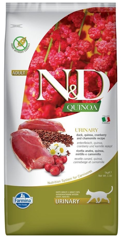 Farmina N&D Quinoa Cat Grain Free Urinary Duck сухой беззерновой корм для взрослых кошек для профилактики МКБ с уткой и киноа - 5 кг