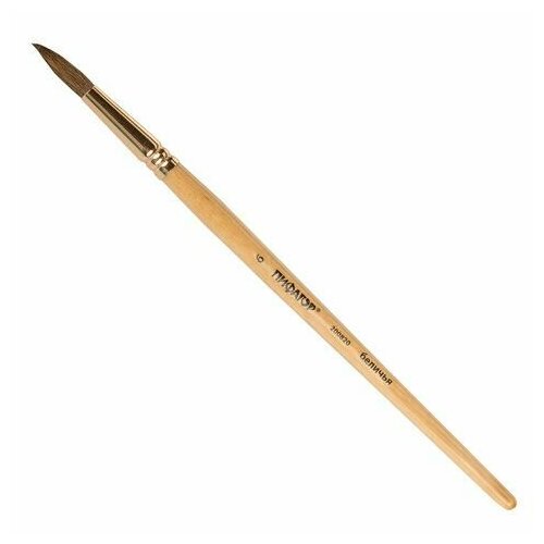 Кисть пифагор, белка, круглая, № 6, деревянная лакированная ручка, с колпачком, пакет с подвесом, 200820