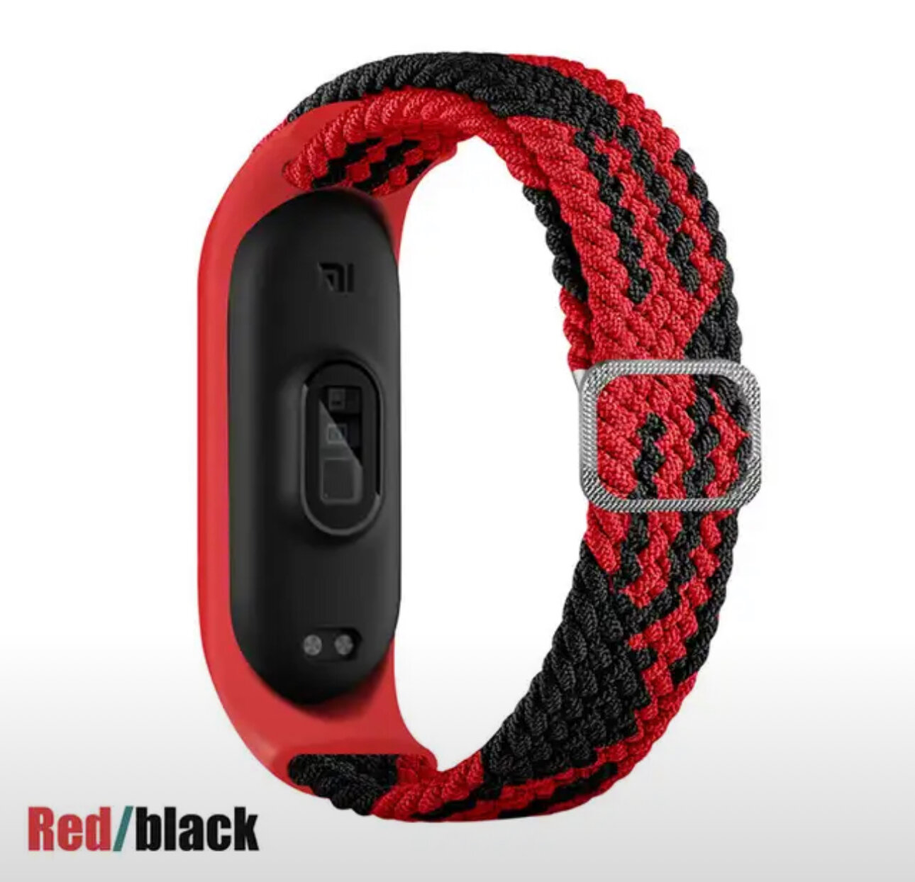 Ремешок нейлоновый плетеный для Xiaomi Mi Band 4/ Mi Band 5/ Mi Band 6 красный-черный