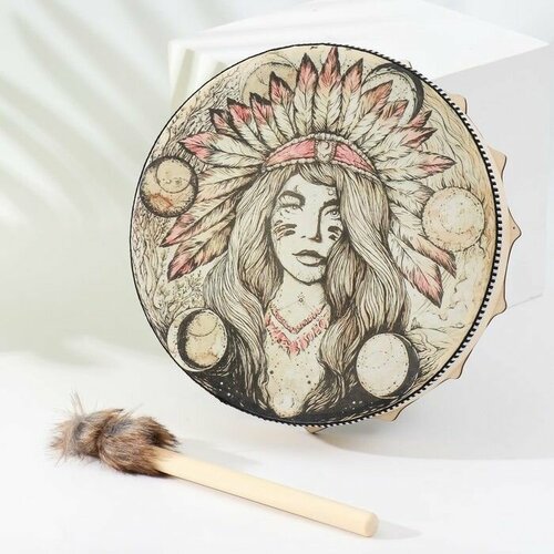 Шаманский бубен оберег Девушка из племени индейцев с колотушкой 5х25х25 см 4178₽