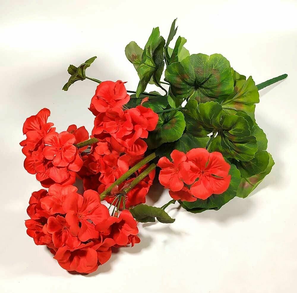 Искусственная герань 1 шт, красная. Высота 45 см, цветы в для декора дома, дачи, кафе, кофейни