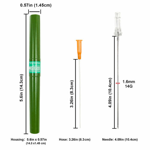 Декомпрессионная игла при пневмотораксе (14G, 10.4 см х 1.6 мм, зеленая)