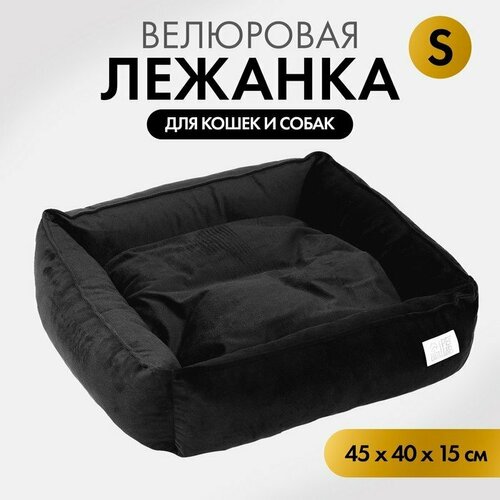 Лежанка для кошек и собак велюровая Pet Lab, 45 х 40 х 15 см, черная (комплект из 2 шт)