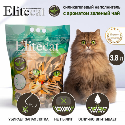 впитывающий наполнитель экософт силикагель 20л Наполнитель для кошачьего туалета впитывающий ELITECAT Chrysolite Crystal Green Tea, с ароматом зеленого чая, силикагель, 3.8л