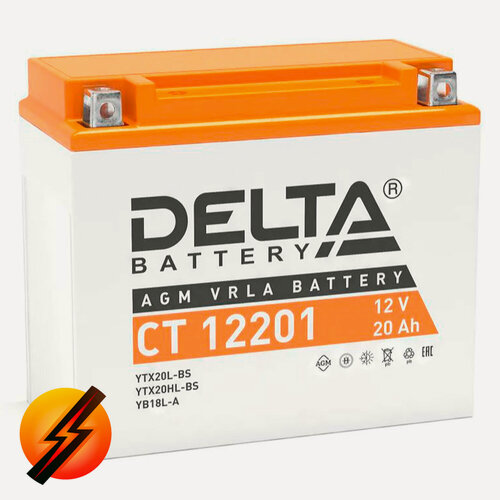 Изображение товара Аккумулятор мотоциклетный Delta CT12201 YTX20L-BS 12V 20Ah AGM(залит и готов к применению)