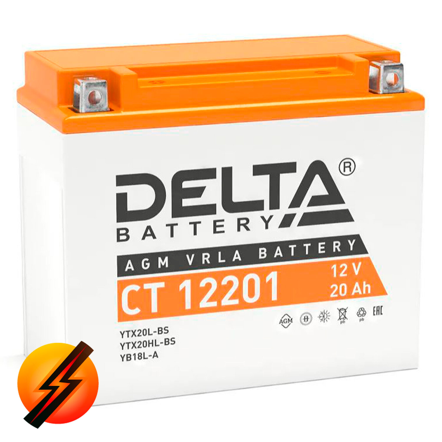 Аккумулятор мотоциклетный Delta CT12201 YTX20L-BS 12V 20Ah AGM(залит и готов к применению)