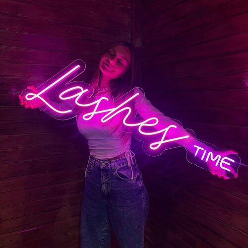 Изображение товара Неоновый светильник, неоновая светодиодная вывеска на стену, настенная неоновая лампа, надпись "Lashes time" для салона красоты, 103 х 28 см
