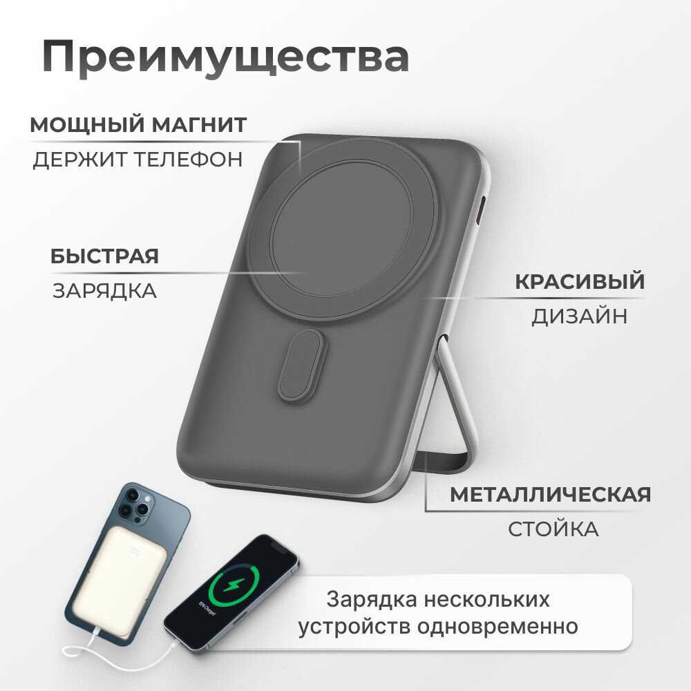 Внешний аккумулятор MagSafe Power Bank 10000 mAh для iPhone, серый