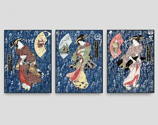 Набор интерьерных постеров - Японские гейши 3 шт, без рамок, А4