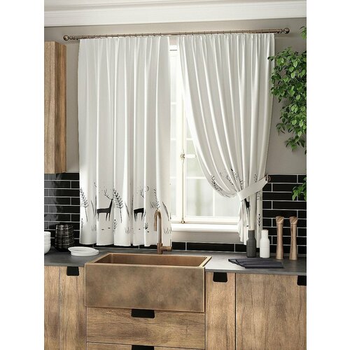 Комплекты штор AT HOME Ювика высота 180 см, ширина 150 см, крепление - шторная лента, Белый