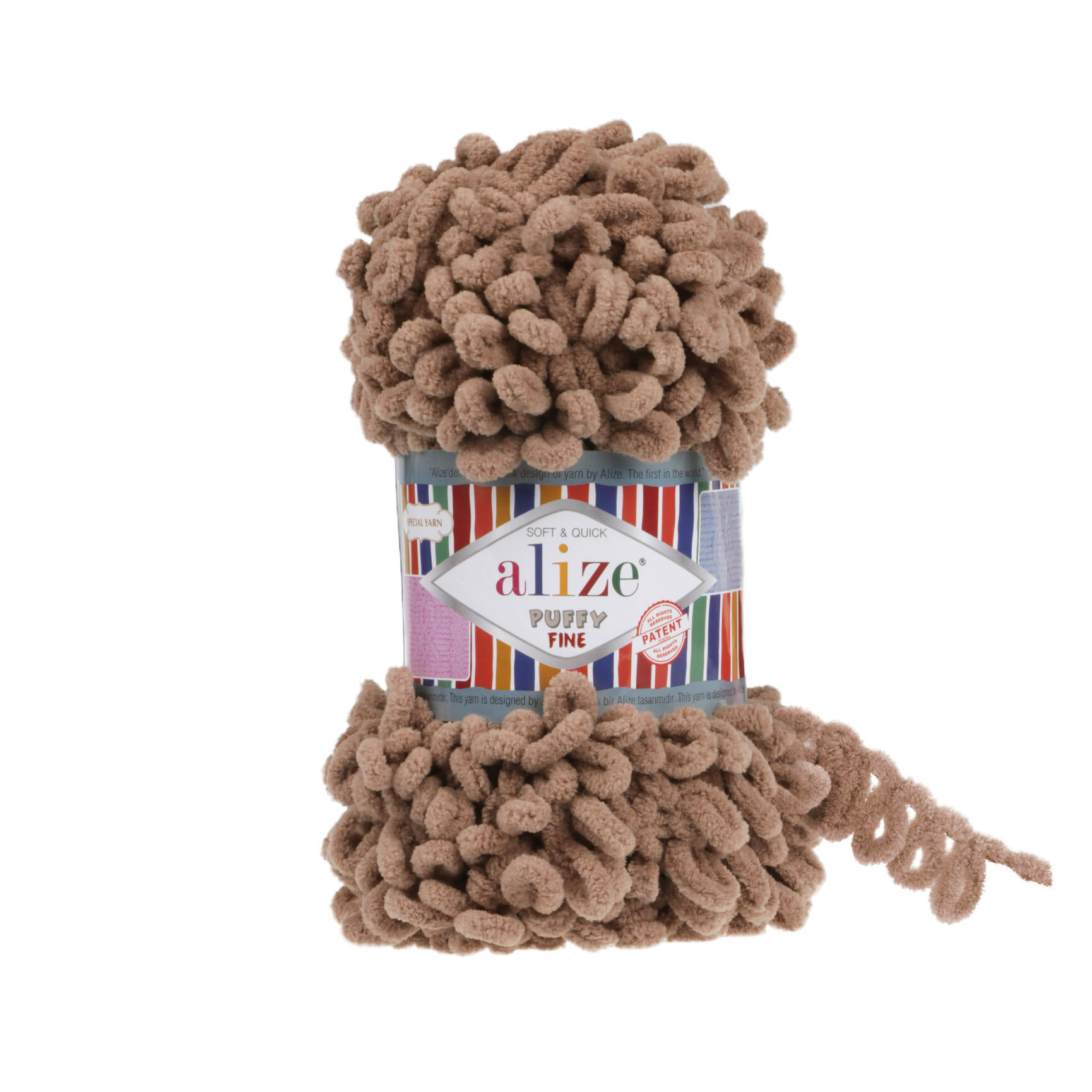 Пряжа Alize Puffy fine молочный шоколад (329), 100%микрополиэстер, 14.5м, 100г, 5шт