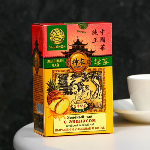 Зелёный крупнолистовой чай SHENNUN с ананасом, картон. уп, 100 г