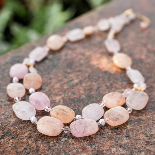 Колье Diana Savitskaya, морганит, розовый кварц, длина 46 см, розовый, серебряный
