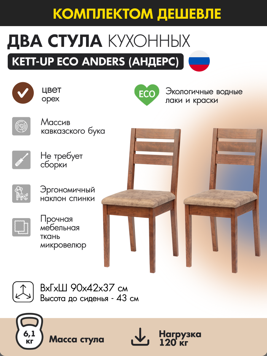 Комплект (2шт) стульев KETT-UP ECO ANDERS (андерс), KU119.2П, орех, деревянный