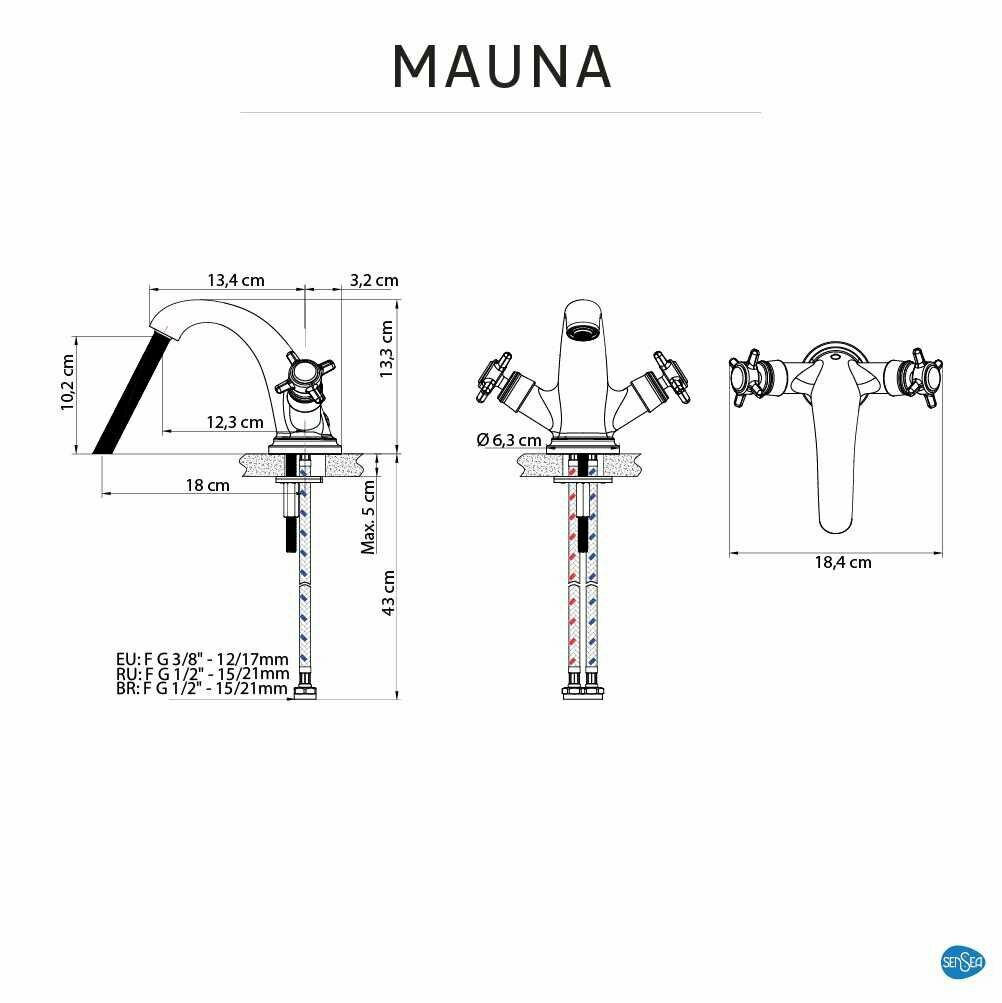Смеситель для раковины Sensea Mauna двухвентильный цвет хром - фото №2
