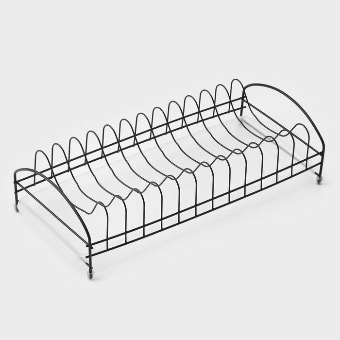 Сушилка для тарелок Доляна с поддоном, на 12 предметов, чёрная