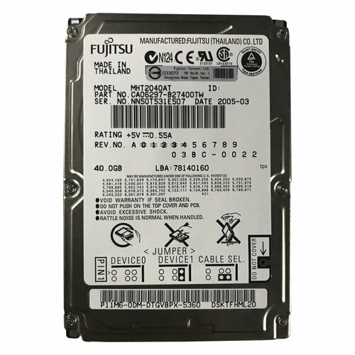 Жесткий диск Fujitsu CA06297-B27400TW 40Gb 4200 IDE 2,5 HDD жесткий диск fujitsu ca06297 b23800c1 80gb 4200 ide 2 5 hdd