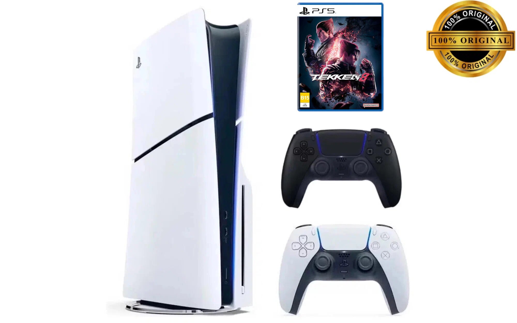 Игровая приставка Sony PlayStation 5 Slim, с дисководом, 1 ТБ, два геймпада (белый и черный), Tekken 8