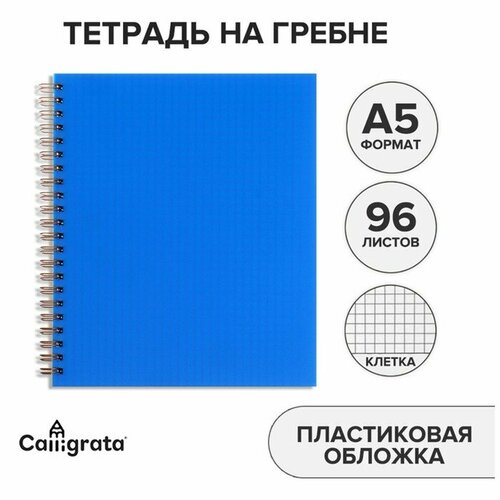 Тетрадь на гребне A5 96 листов в клетку Calligrata Синяя, пластиковая обложка, блок офсет тетрадь на гребне a5 96 листов в клетку голубая пластиковая обложка блок офсет