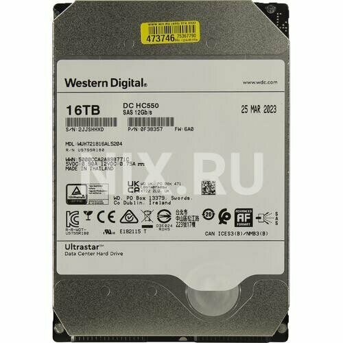 Жесткий диск Western digital Ultrastar DC HC550 16 Тб WUH721816AL5204 40480₽