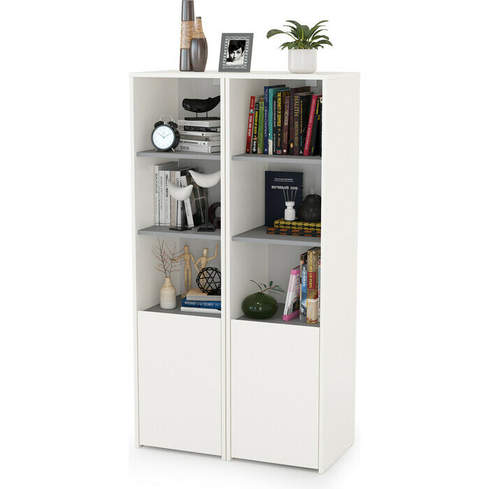 фото Модульная система для детской Моби Торонто 13.13 Шкаф комбинированный + 13.13 Шкаф комбинированный, цвет белый шагрень/стальной серый