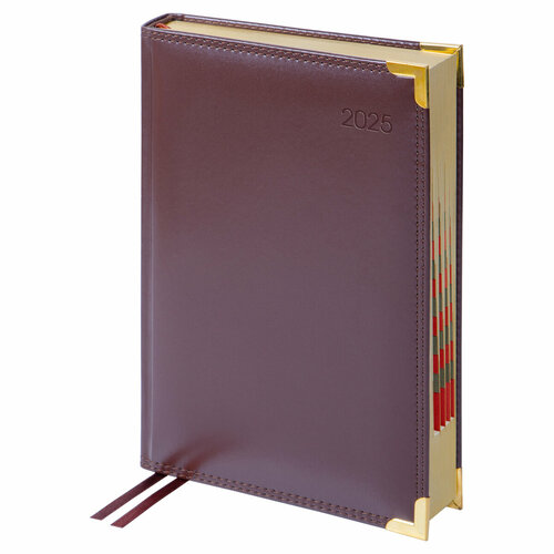 Ежедневник датированный 2025г А5 184л Delucci Гладкая кожа зол срез коричневый 969₽