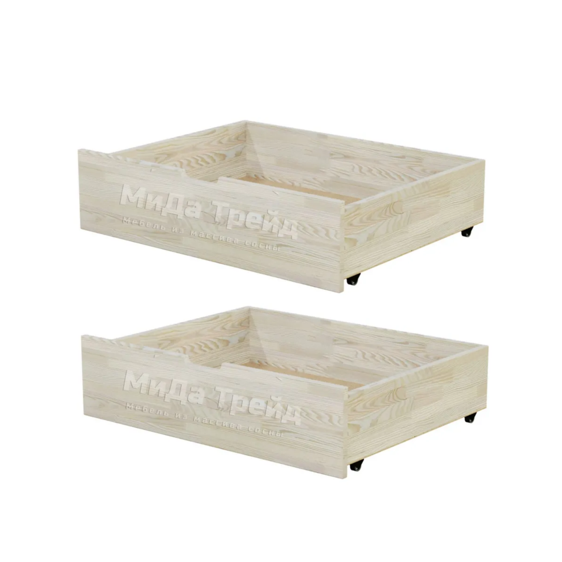 фото Ящики подкроватные выкатные, 80х72х20 см, 2 шт, массив дерева (сосна), без покраски
