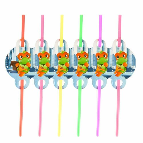 Трубочки с гофрой для напитков 6 шт 260x6мм с изображением динозавриков 297₽