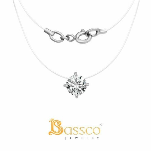 Колье Bassco BASSCO, Женское серебряное колье на леске с фианитом, серебро родированное 925., серебро, 925 проба, родирование, фианит, длина 40 см., бесцветный