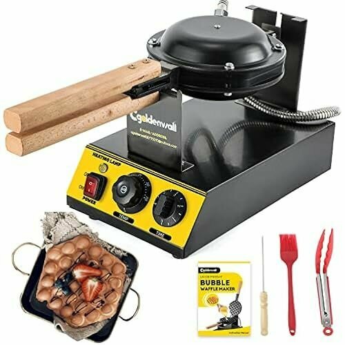 Cgoldenwall Bubble вафельница для классических яичных вафель 1400 Вт с антипригарным покрытием для кафекондитерскойресторана автоматическая настройка температуры включая предложения рецептов и советы по эксплуатации 4248800₽