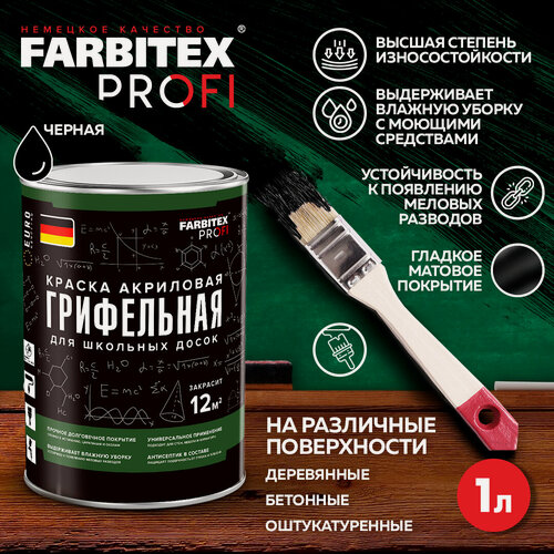 Изображение товара Краска грифельная для школьных досок FARBITEX PROFI 1 л черная