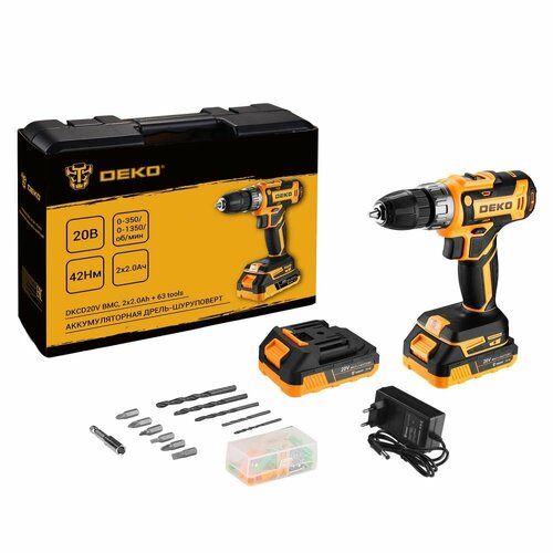 Аккумуляторная дрель-шуруповерт DEKO DKCD20V BMC в кейсе набор 63 инстр 080-1002 5425₽