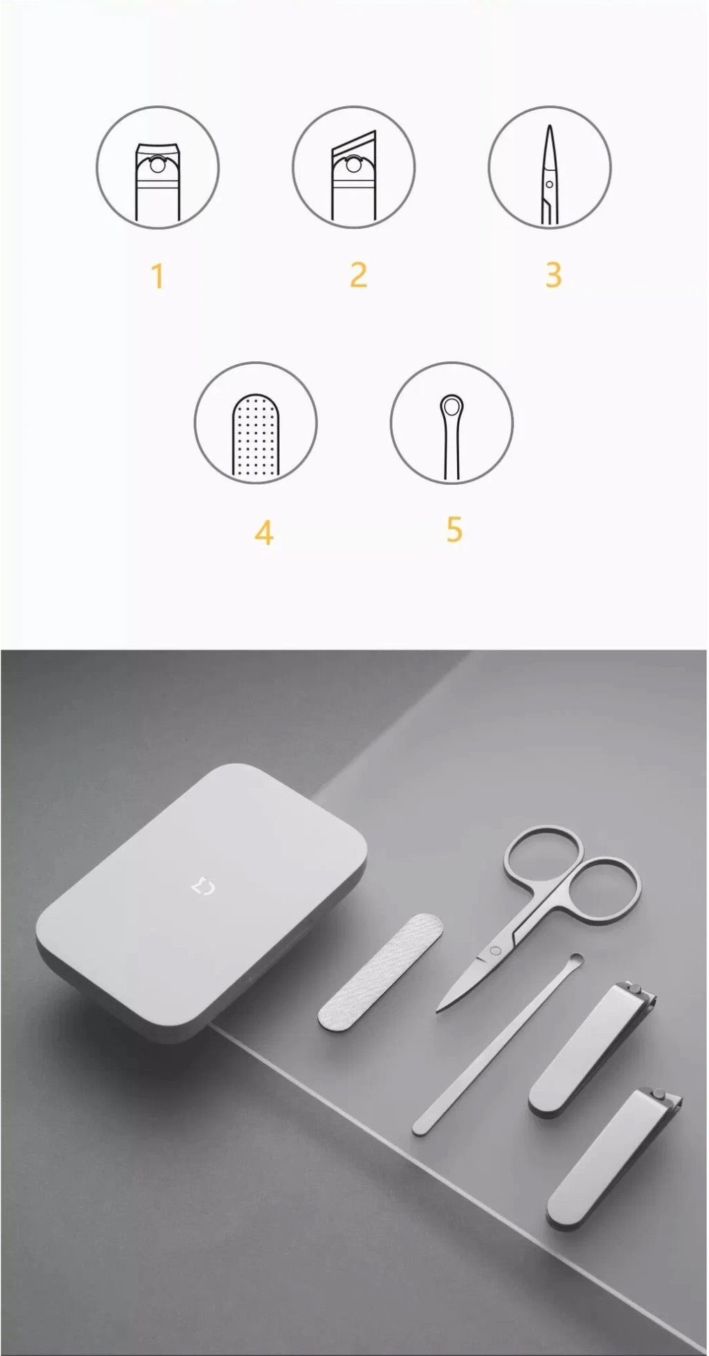 Набор маникюрный Xiaomi Mijia Nail Clipper Five Piece Set Silver (MJZJD002QW) — фото 1