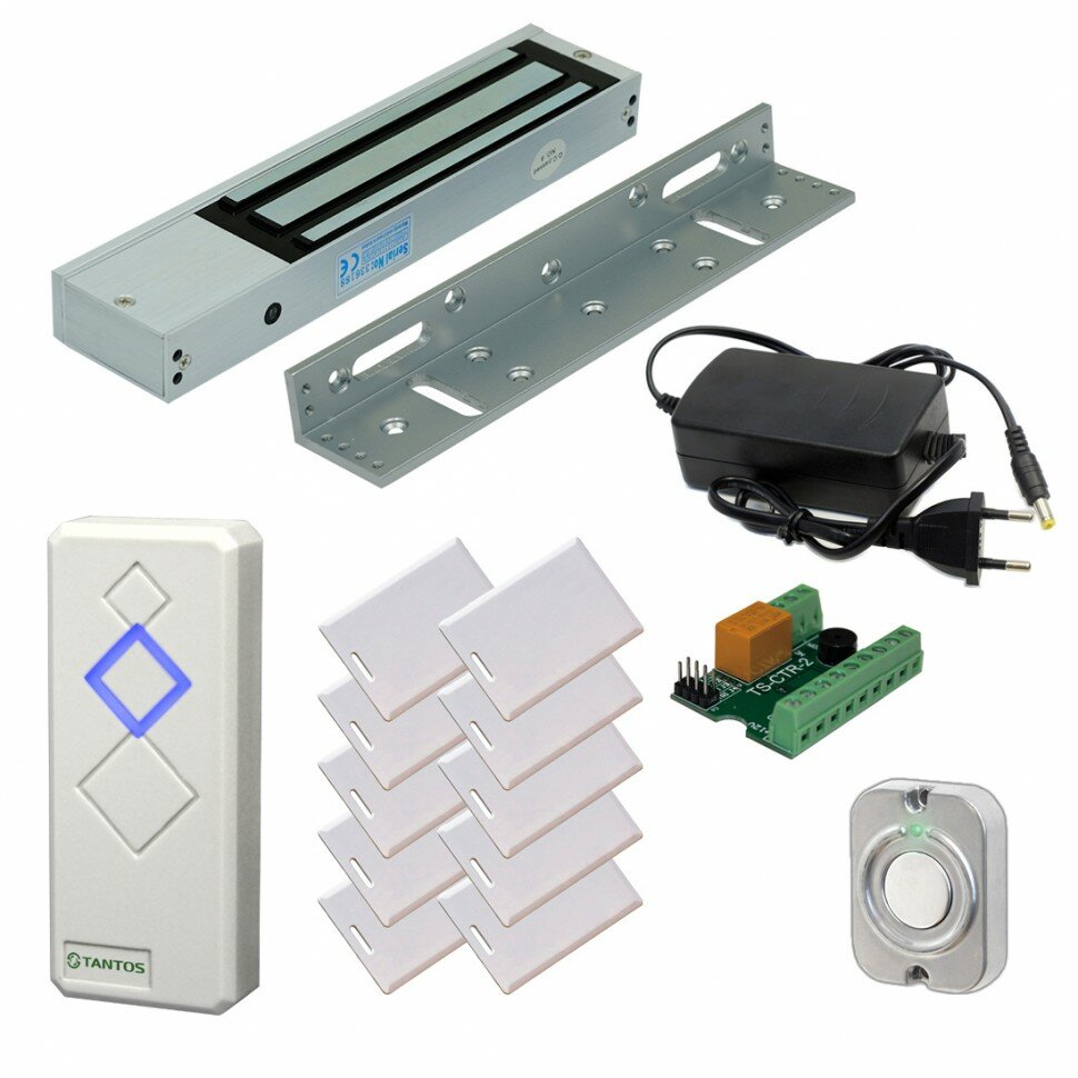 Электромагнитный замок на дверь комплект со считывателем (белый) и бесконтактными картами / удержание 280 кг