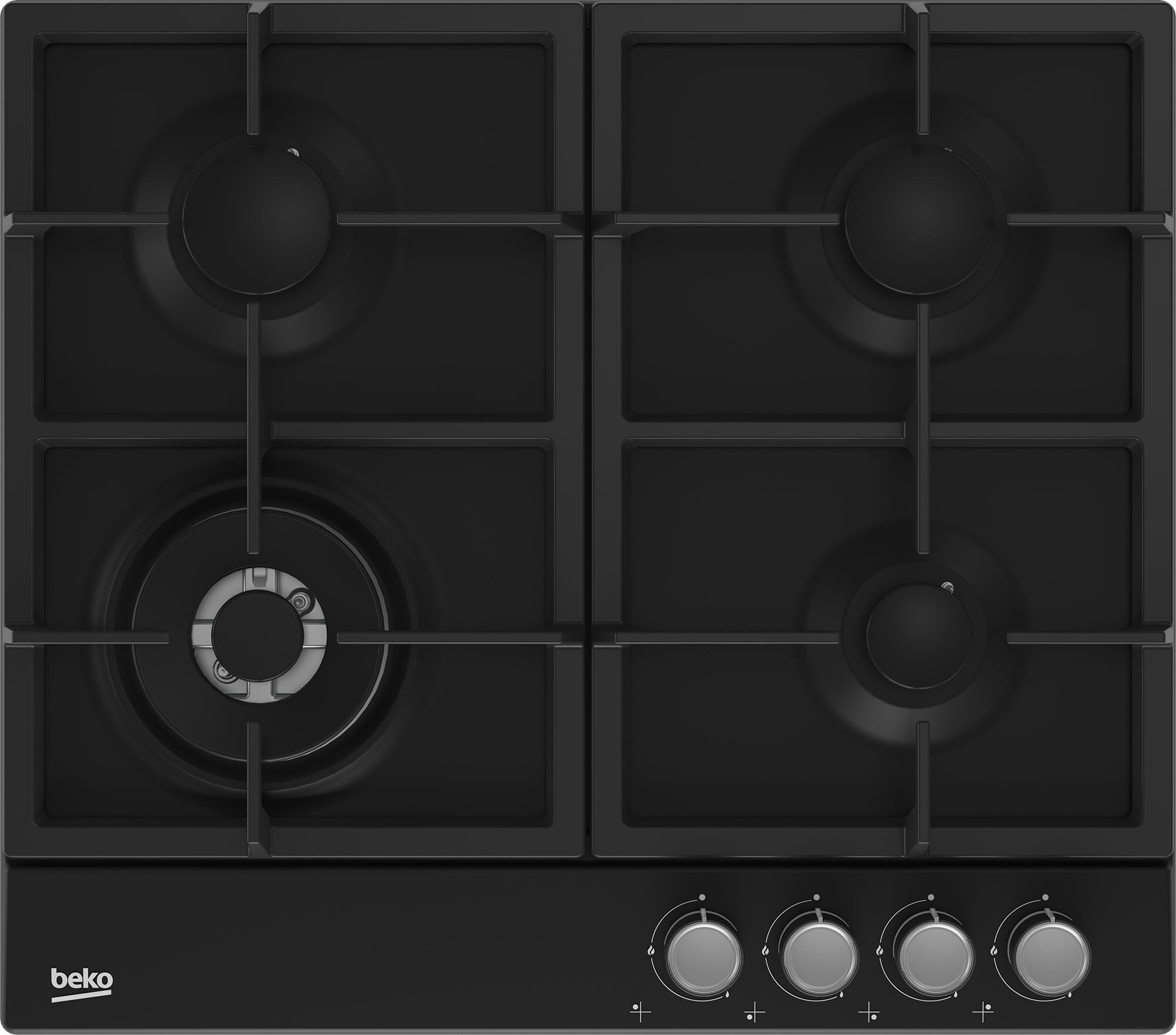 Варочная панель газовая Beko HIAW64225SB, мощность 7800 Вт, газ-контроль, электроподжиг, черная