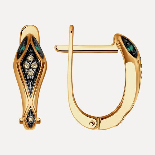 Изображение товара Серьги, красное золото, 585 проба, бриллиант, изумруд