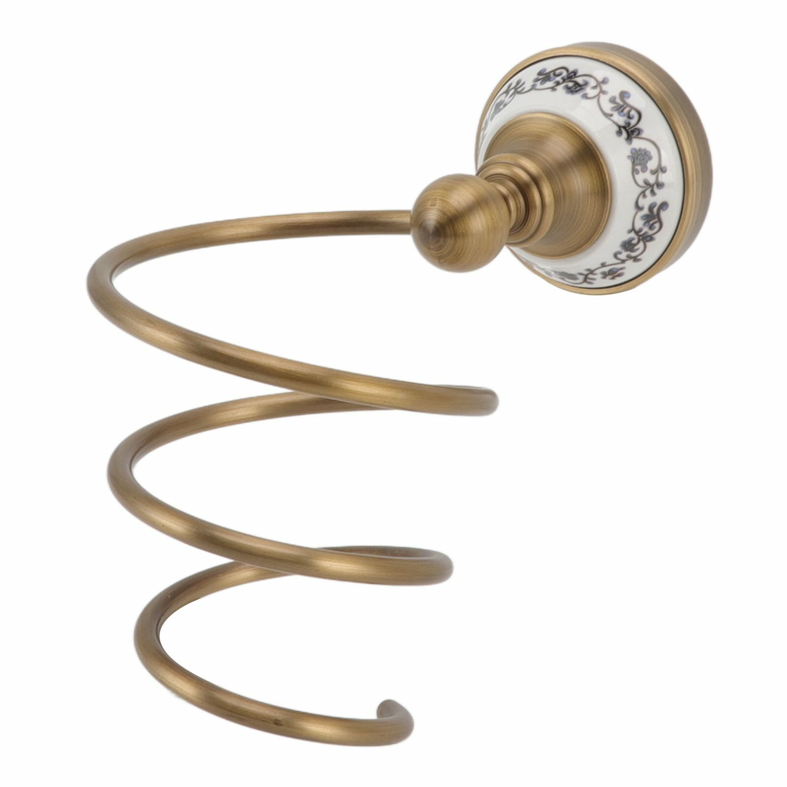 Держатель для фена из латуни в античном стиле с функцией хранения для ванных принадлежностей