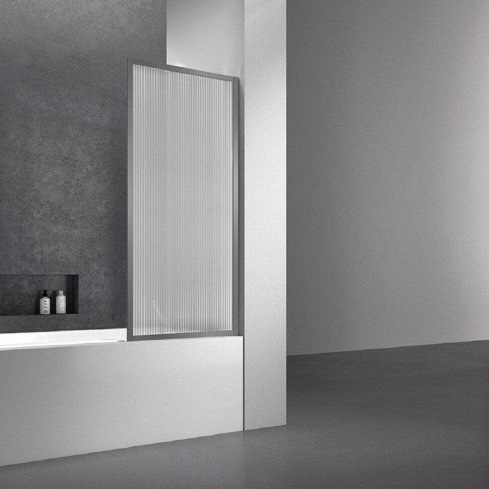 Душевая шторка на ванну VSB-41700FLGM 700*1400 вороненая сталь стекло рифленое