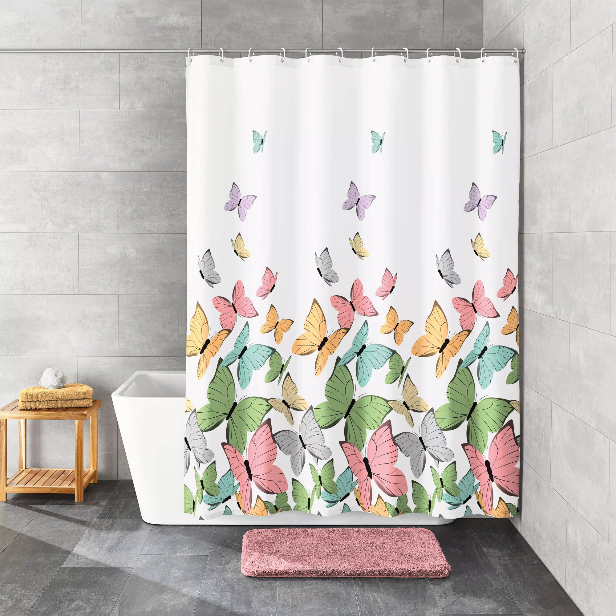 Штора тканевая для ванной Kleine Wolke Butterflies Multicolor 180x200 см